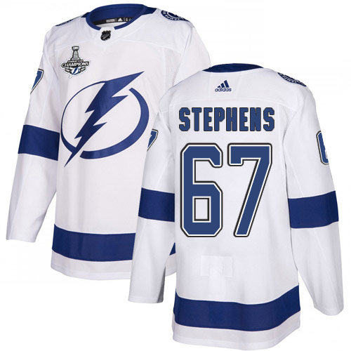 Adidas Tampa Bay Lightning Men #67 Mitchell Stephens White Road Authentic 2020 Stanley Cup Champions Stitched NHL Jersey